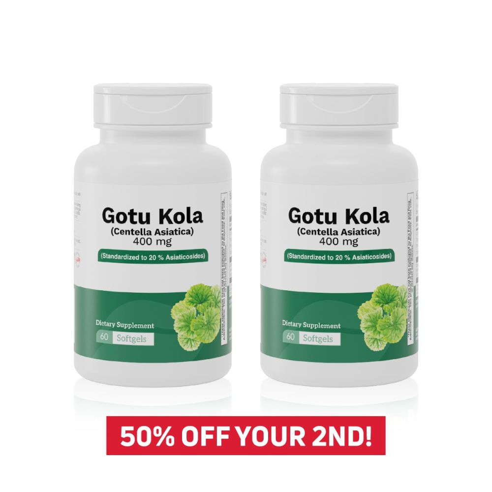 2 Gotu Kola 400mg 60Softgels,Standardized to 20% Asiaticosides