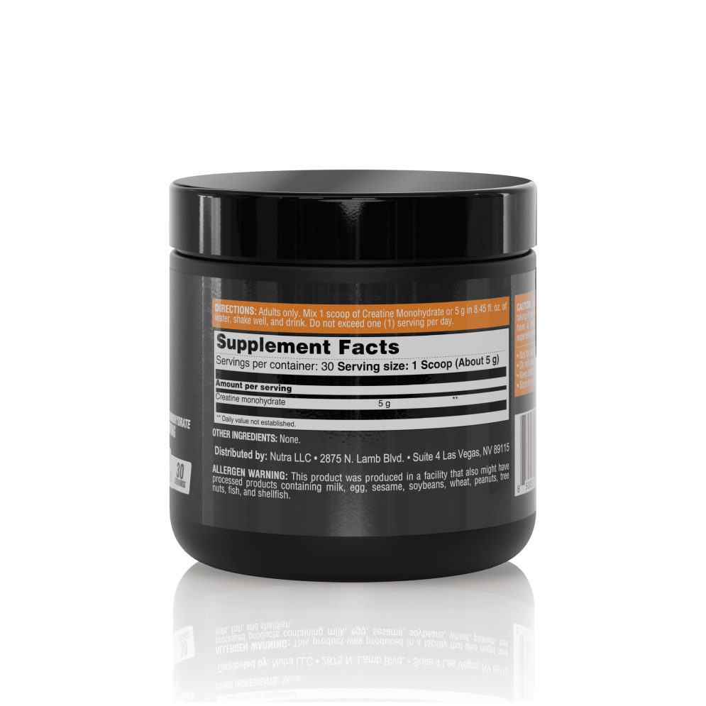 Supplement Facts for Creatine Monohydrate 150 g - Provides 5 g creatine per serving, 30 servings